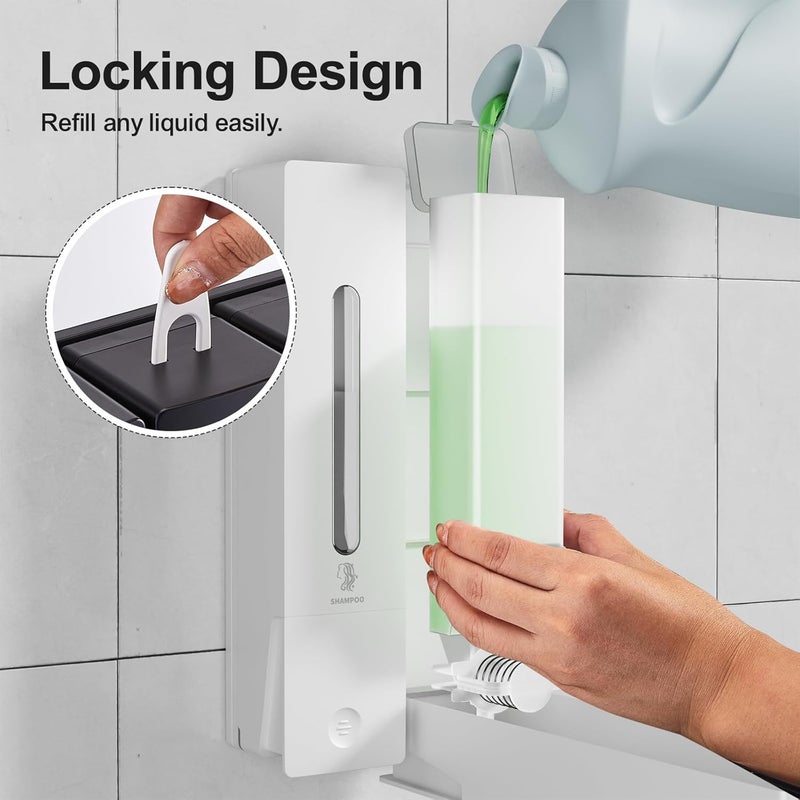 Aeakey Shampoo and Conditioner Dispenser 2-Chamber Wall-Mounted Shower Soap Dispenser, No-Drill Installation, 800ML Capacity, Ideal for Bathrooms and Hotels - Image 4